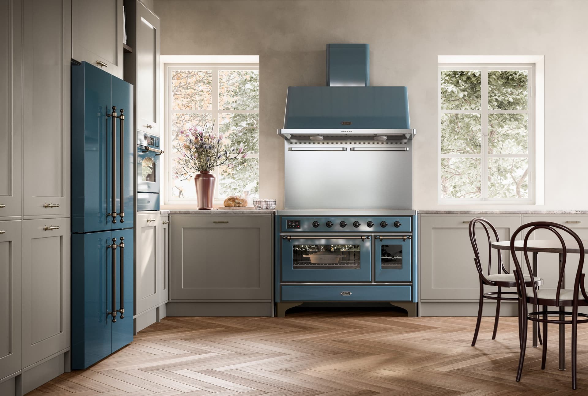 Blå fristående spis Ilve